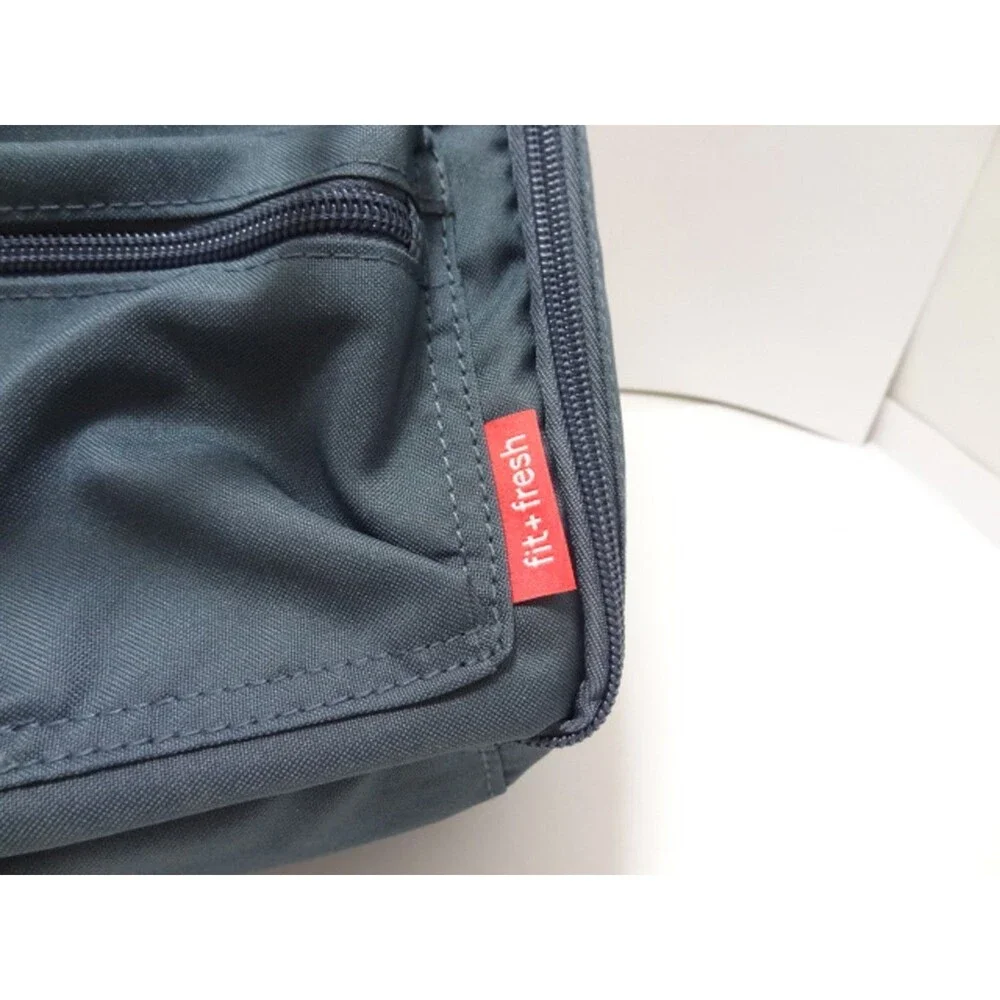 Fit & Fresh Lunch Tote Bag Grey Blue Checkered Handle 10x5x8.5 New